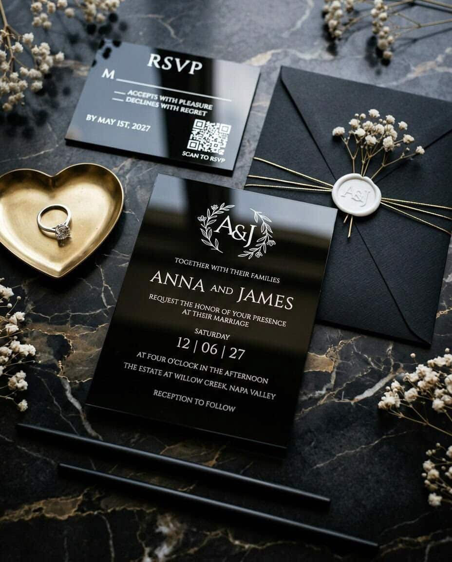Black luxury invitation suite by Opulent Soirée Studio Designs